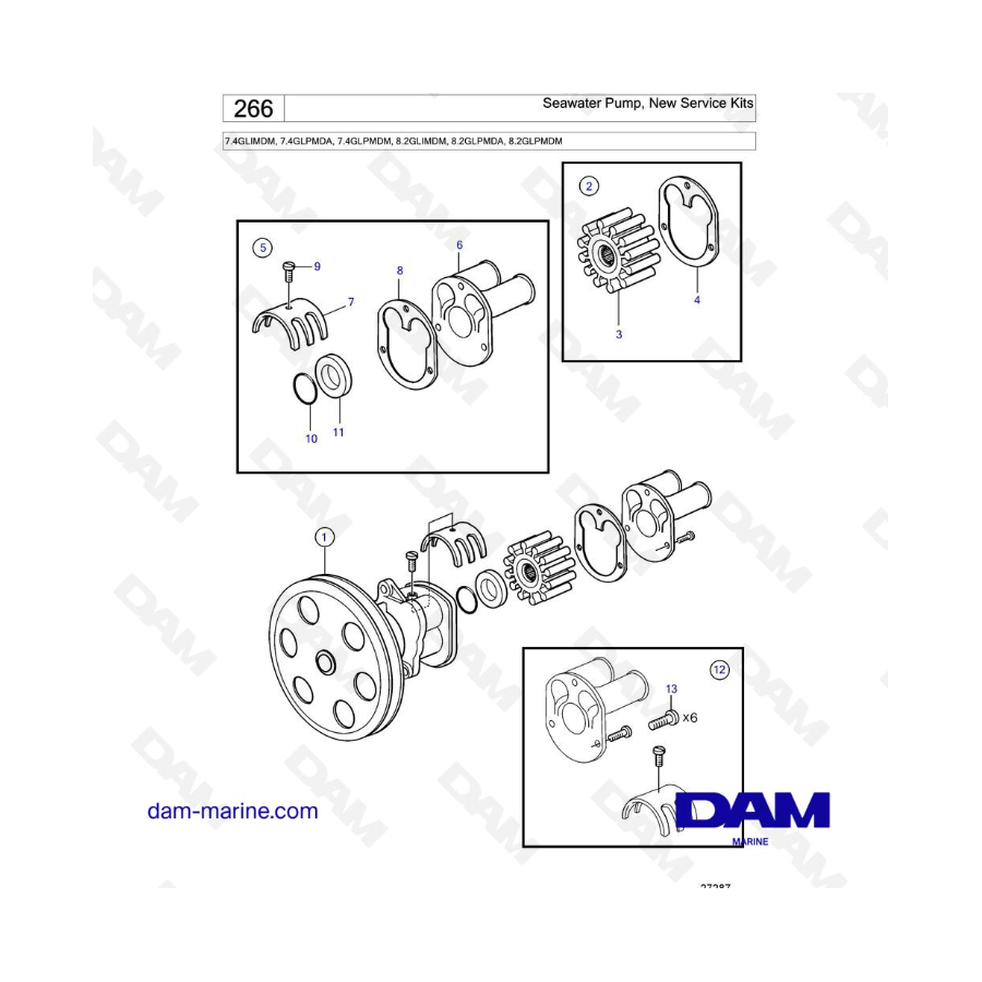 Seawater Pump, New Service Kits - 7.4GLIMDM, 7.4GLPMDA, 7.4GLPMDM, 8.2GLIMDM, 8.2GLPMDA, 8.2GLPMDM