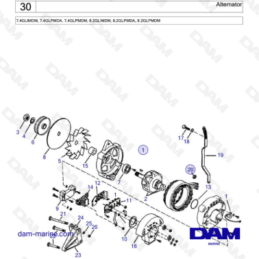 Alternator - 7.4GLIMDM, 7.4GLPMDA, 7.4GLPMDM, 8.2GLIMDM, 8.2GLPMDA, 8.2GLPMDM