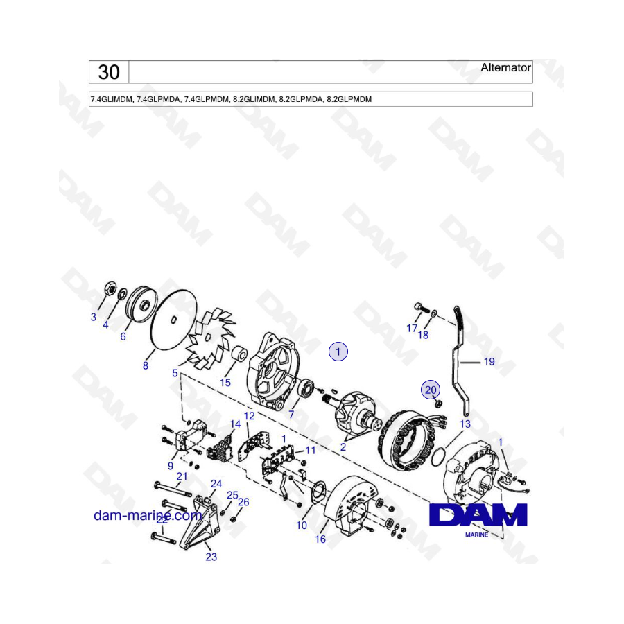 Alternador - 7.4GLIMDM, 7.4GLPMDA, 7.4GLPMDM, 8.2GLIMDM, 8.2GLPMDA, 8.2GLPMDM