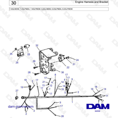 Engine Harness and Bracket - 7.4GLIMDM, 7.4GLPMDA, 7.4GLPMDM, 8.2GLIMDM, 8.2GLPMDA, 8.2GLPMDM