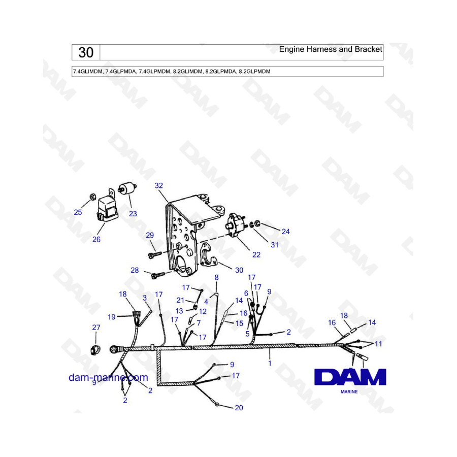Engine Harness and Bracket - 7.4GLIMDM, 7.4GLPMDA, 7.4GLPMDM, 8.2GLIMDM, 8.2GLPMDA, 8.2GLPMDM