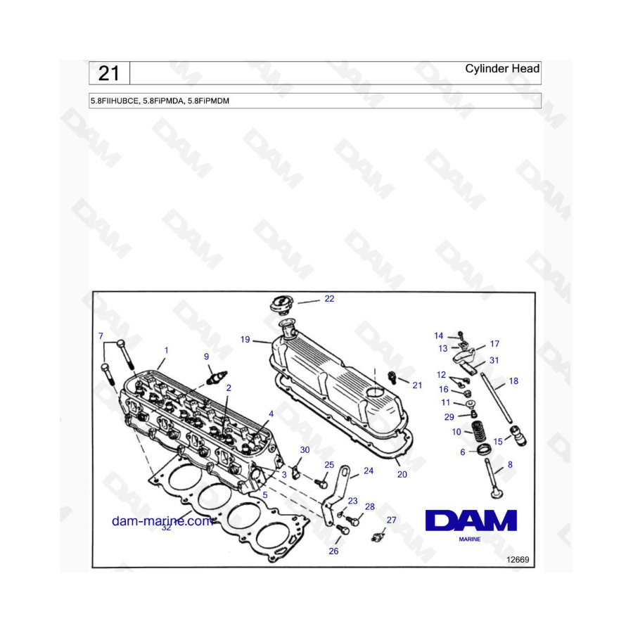 VOLVO PENTA 5.8FIIHUBCE, 5.8FiPMDA, 5.8FiPMDM - Cylinder Head