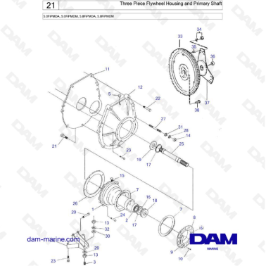 VOLVO PENTA 5.0FiPMDA, 5.0FiPMDM, 5.8FiPMDA, 5.8FiPMDM - Three Piece Flywheel Housing and Primary Shaft