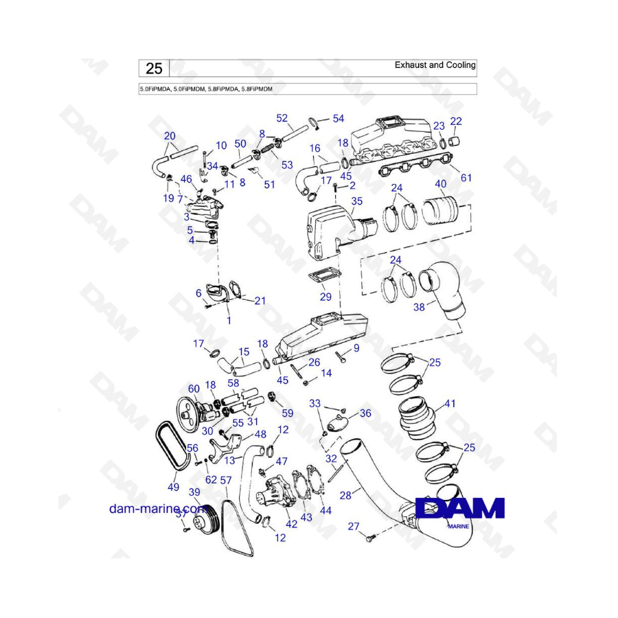 VOLVO PENTA 5.0FiPMDA, 5.0FiPMDM, 5.8FiPMDA, 5.8FiPMDM - Escape y refrigeración