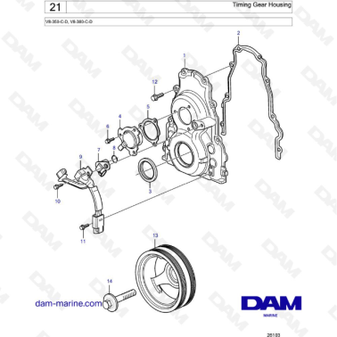 Volvo Penta V8-350 / V8-380 - Timing Gear Housing