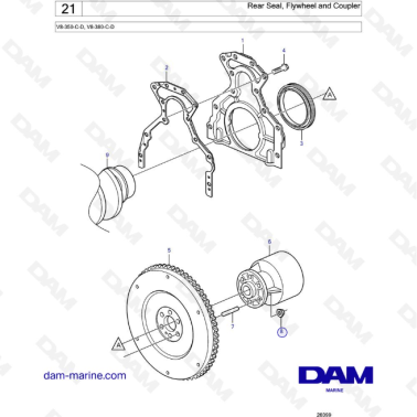 Volvo Penta V8-350 / V8-380 - Rear Seal, Flywheel and Coupler