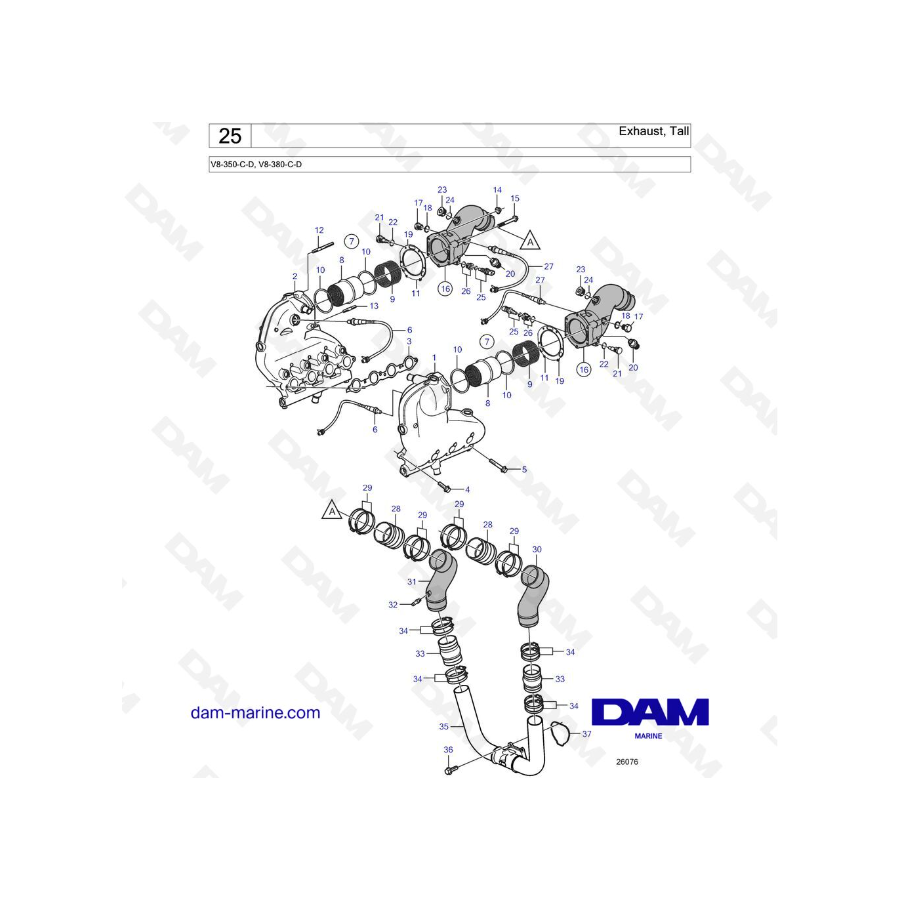 Volvo Penta V8-350 / V8-380 - Exhaust, Tall