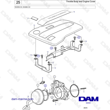 Volvo Penta V8-350 / V8-380 - Throttle Body and Engine Cover