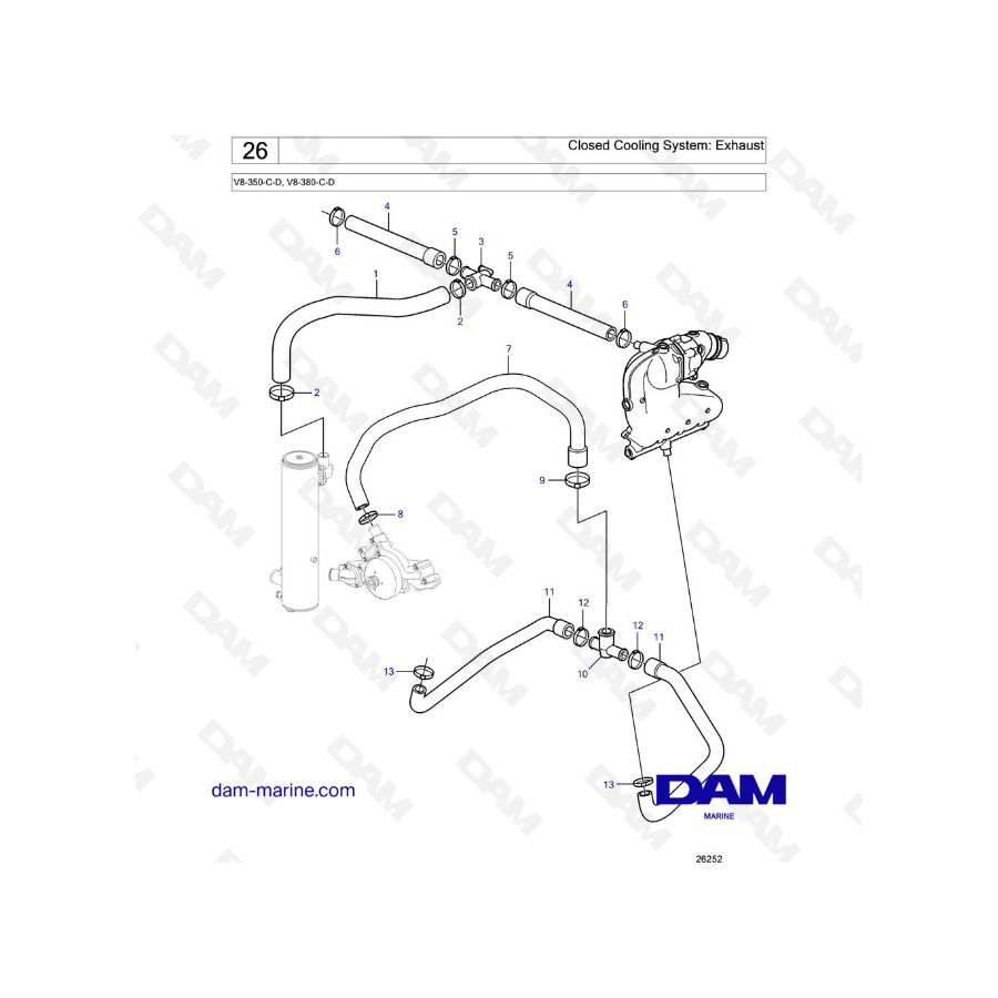 Volvo Penta V8-350 / V8-380 - Sistema de refrigeración cerrado: Escape
