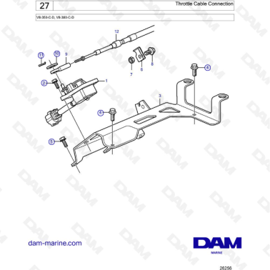 Volvo Penta V8-350 / V8-380 - Throttle Cable Connection