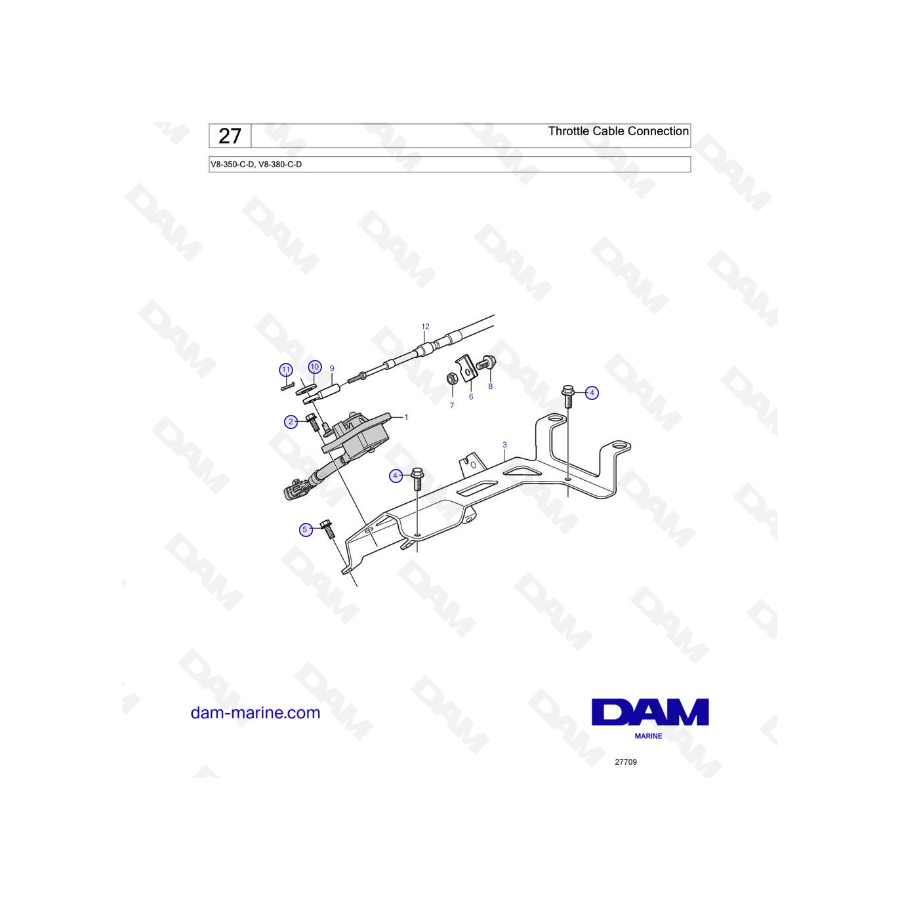 Volvo Penta V8-350 / V8-380 - Conexión del cable del acelerador