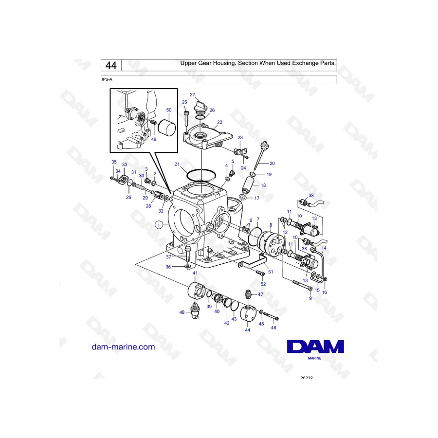 Volvo Penta IPS-A - Caja de engranajes superior. Sección Cuándo utilizar piezas de intercambio.