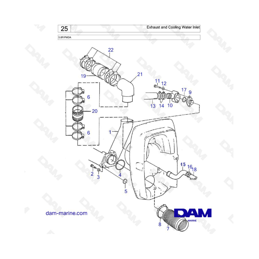 VOLVO PENTA 5.0FiPMDA - Entrada de agua de escape y refrigeración