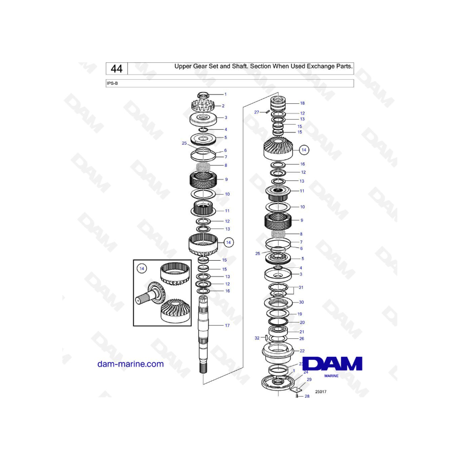 Volvo Penta IPS-B - Upper Gear Set & Shaft, section when used exchange parts