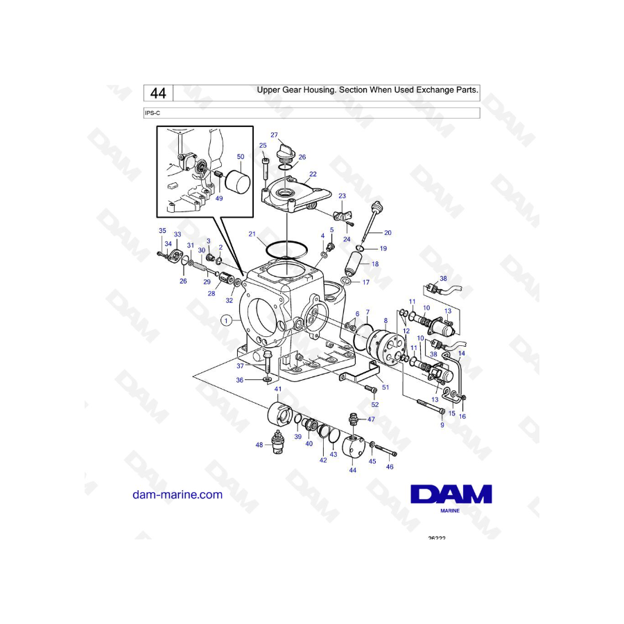 Volvo Penta IPS-C - Caja de engranajes superior. Cuándo se usa la sección de piezas de repuesto.