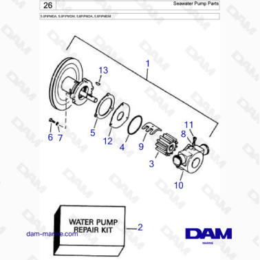 VOLVO PENTA 5.0FiPMDA, 5.0FiPMDM, 5.8FiPMDA, 5.8FiPMDM - Seawater Pump Parts