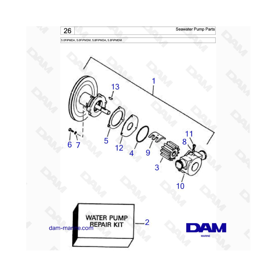 VOLVO PENTA 5.0FiPMDA, 5.0FiPMDM, 5.8FiPMDA, 5.8FiPMDM - Seawater Pump Parts