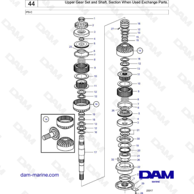 Volvo Penta IPS-C - Upper Gear Set and Shaft. Section When Used Exchange Parts.