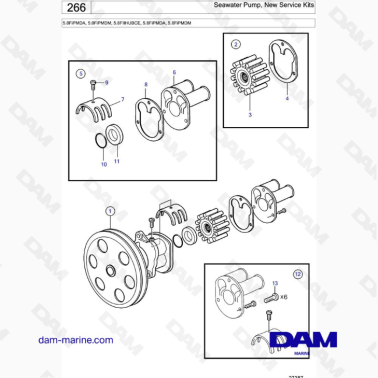 VOLVO PENTA 5.0FiPMDA, 5.0FiPMDM, 5.8FIIHUBCE, 5.8FiPMDA, 5.8FiPMDM - Seawater Pump, New Service Kits