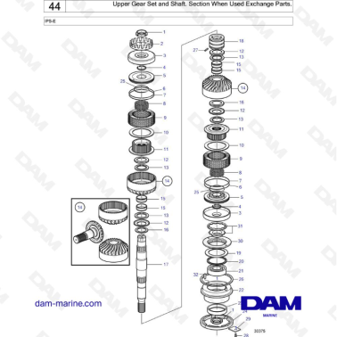 VOLVO PENTA IPS-E - Upper Gear Set and Shaft. Section When Used Exchange Parts.