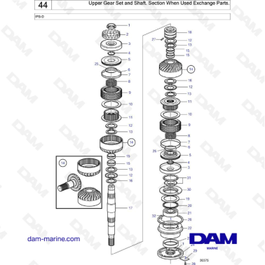 Volvo Penta IPS-D - Upper Gear Set and Shaft. Section When Used Exchange Parts.