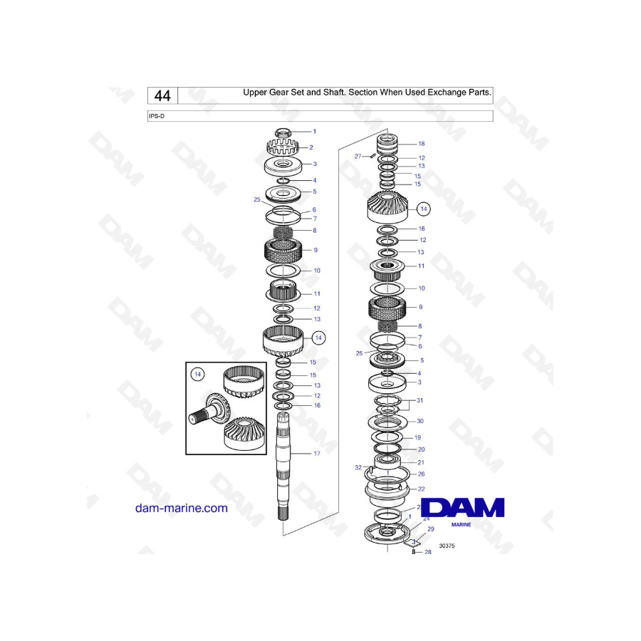 Volvo Penta IPS-D - Upper Gear Set and Shaft. Section When Used Exchange Parts.
