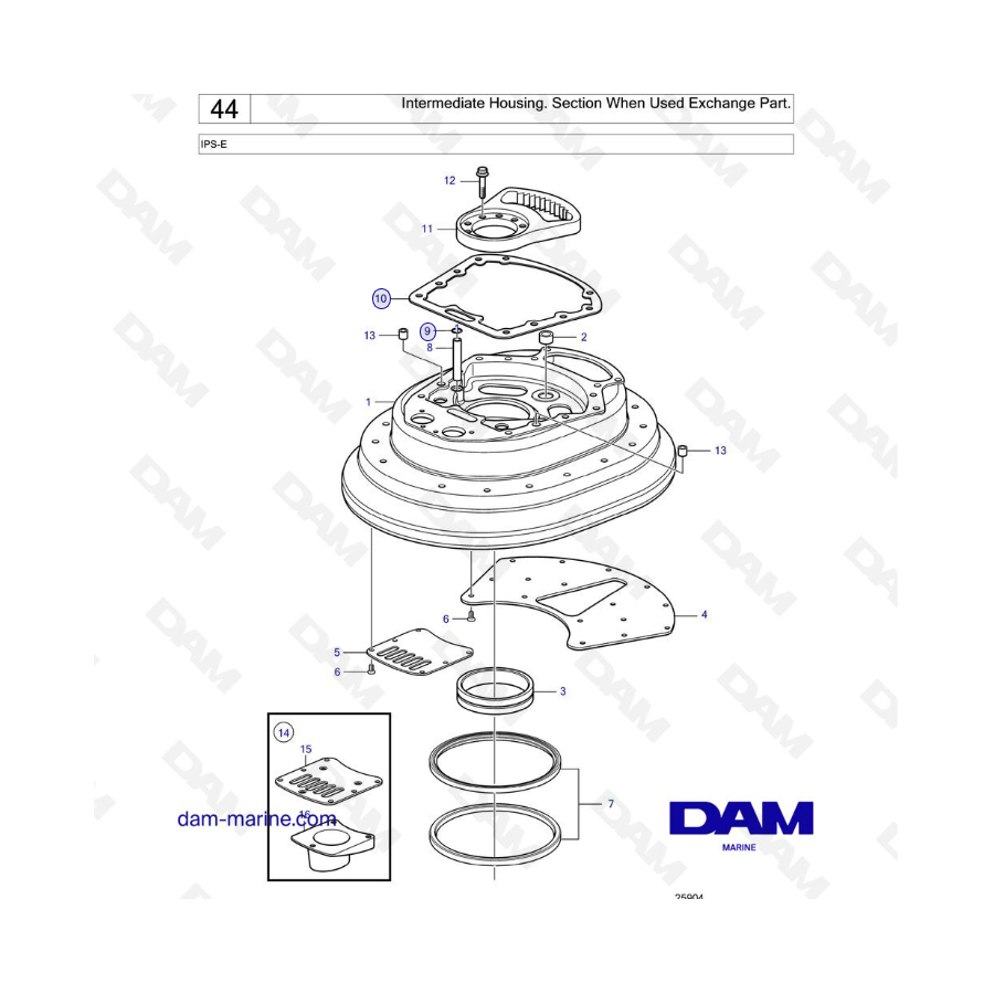 VOLVO PENTA IPS-E - Carcasa intermedia. Sección Cuándo se utiliza Pieza de intercambio.