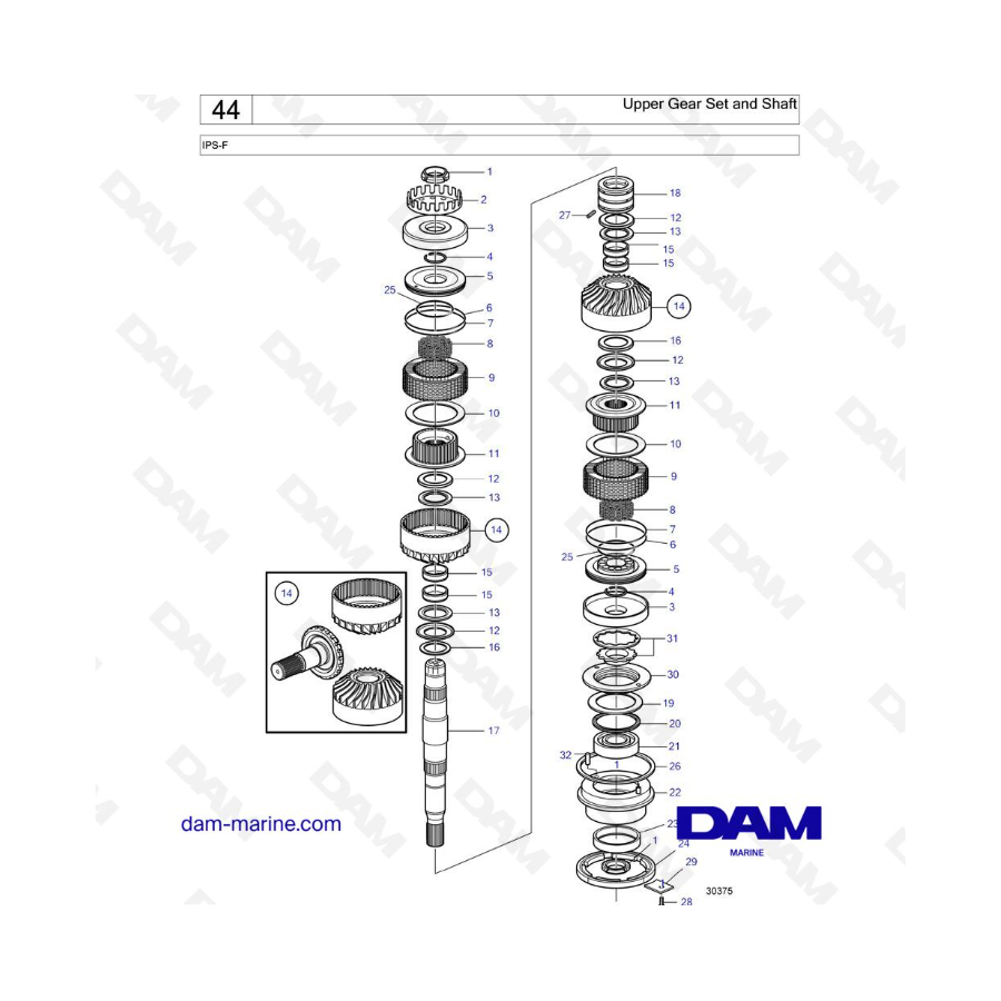 VOLVO PENTA IPS-F - Conjunto de engranajes superiores y eje 