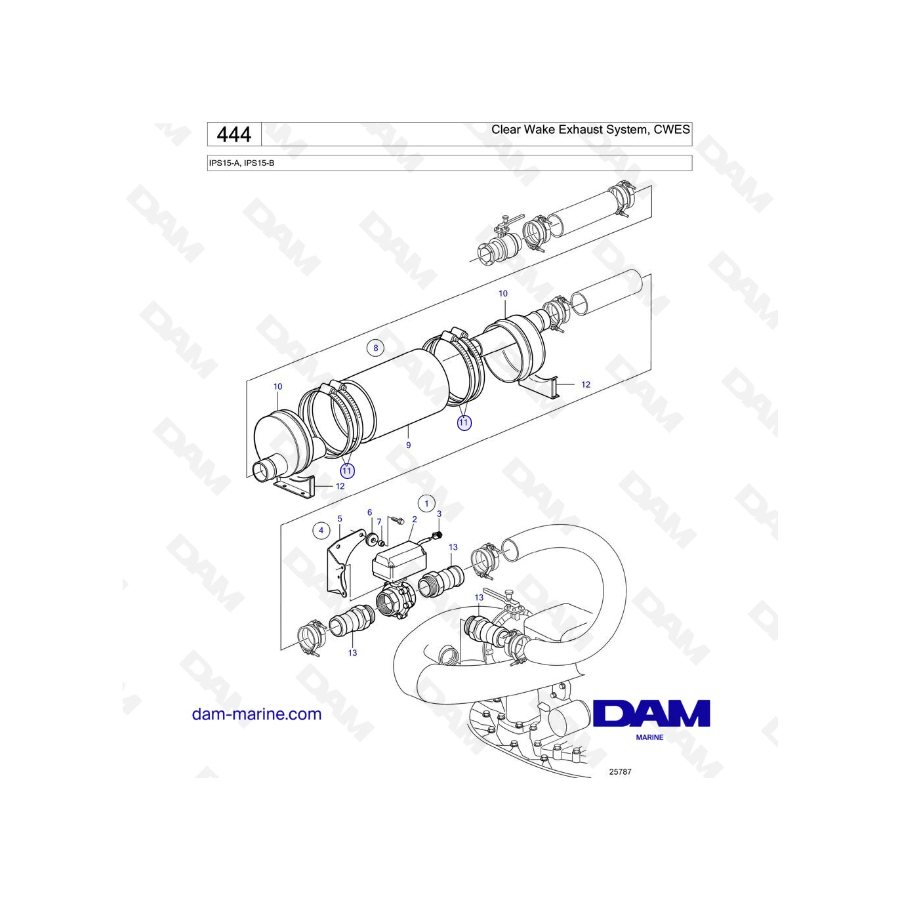 Volvo Penta IPS15-A, IPS15-B - Sistema de escape de estela clara, CWES