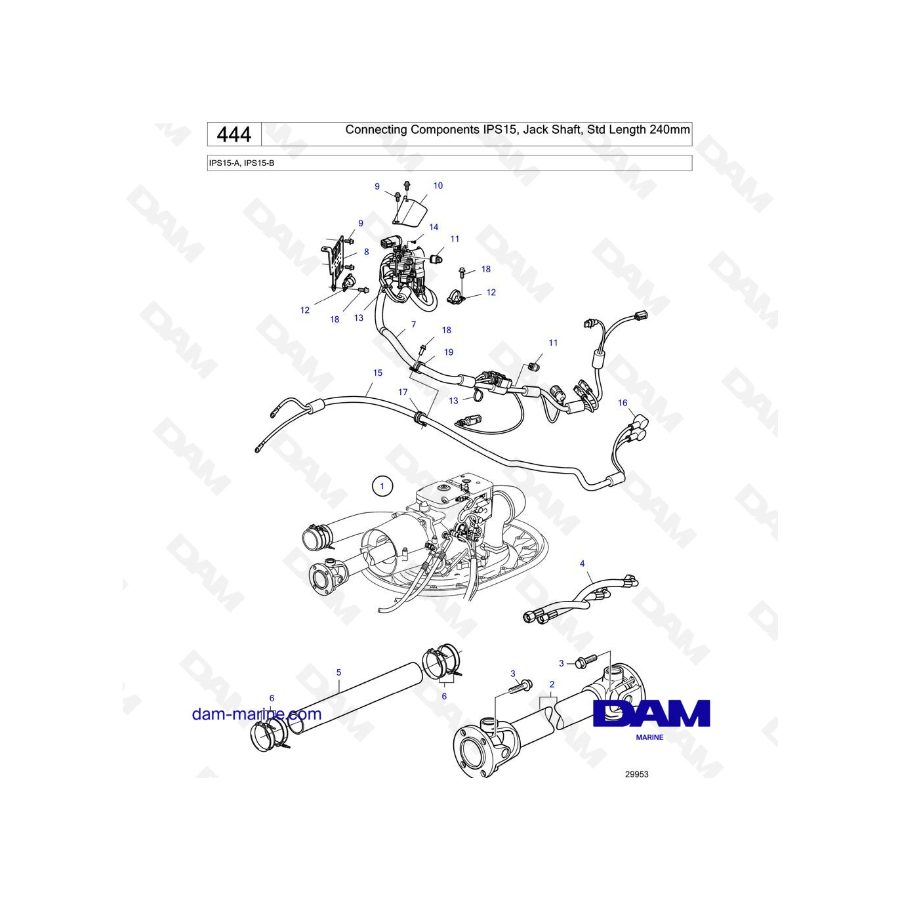 Volvo Penta IPS15-A, IPS15-B - Componentes de conexión IPS15, eje intermedio, longitud estándar 240 mm