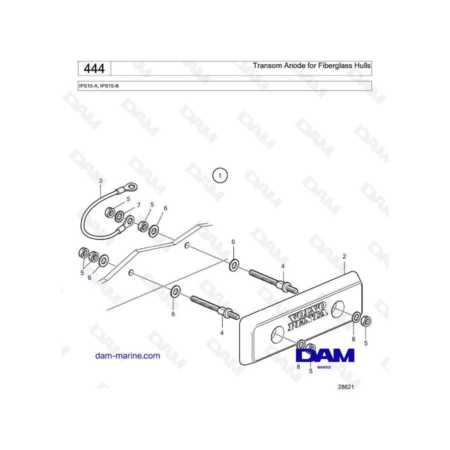 Volvo Penta IPS15-A, IPS15-B - Transom Anode for Fiberglass Hulls