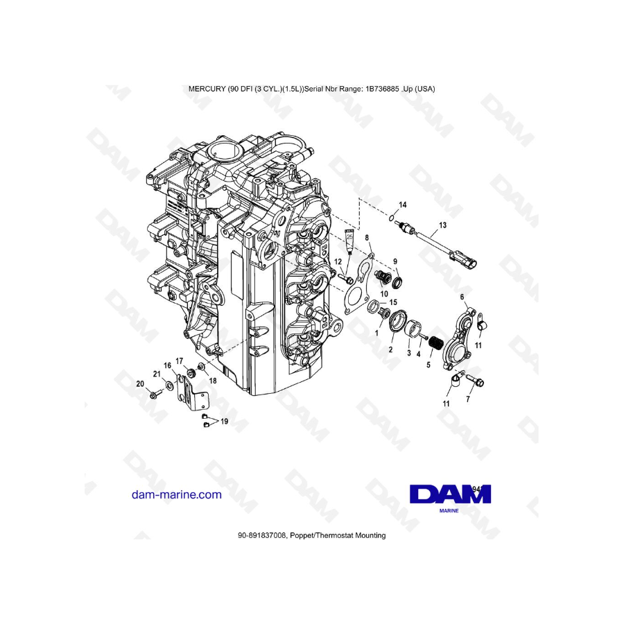 Mercury Optimax 90 - Montaje del termostato/válvula de retención