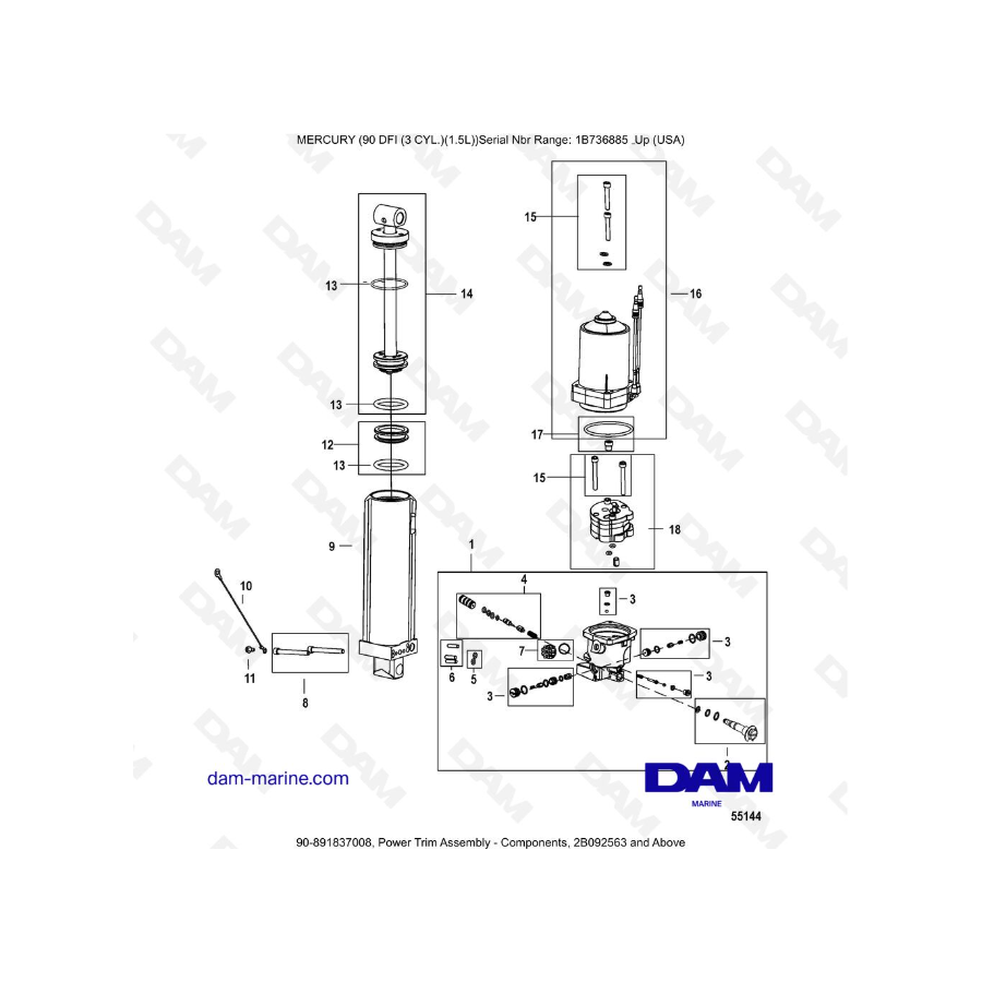 Mercury Optimax 90 - Conjunto de compensación de potencia - Componentes, 2B092563 y superiores
