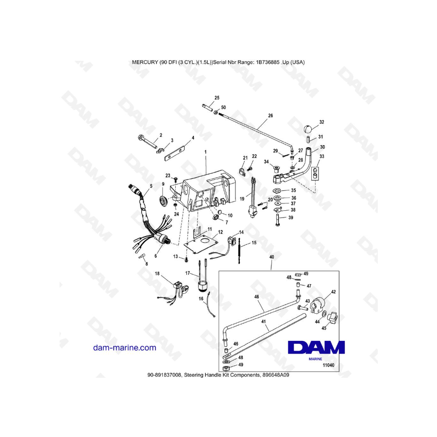 Mercury Optimax 90 - Componentes del kit de dirección, 896648A09