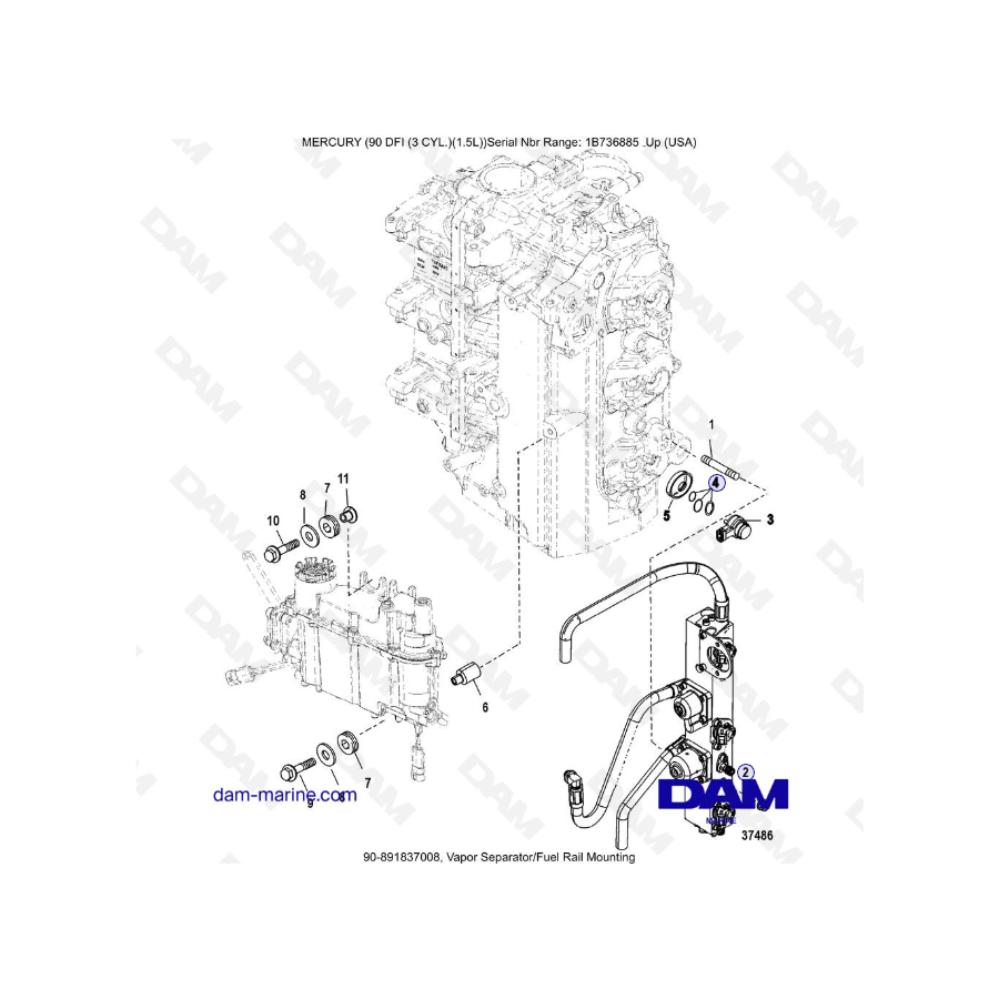Mercury Optimax 90 Vapor Separator/Fuel Rail Mounting DAM Marine