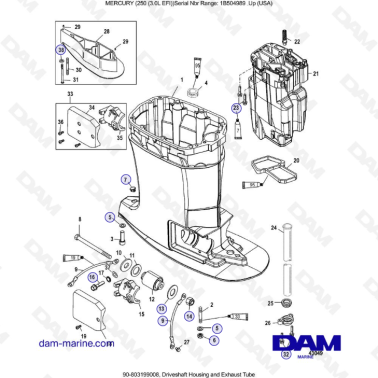 MERCURY 250 EFI 3.0L - Driveshaft Housing and Exhaust Tube