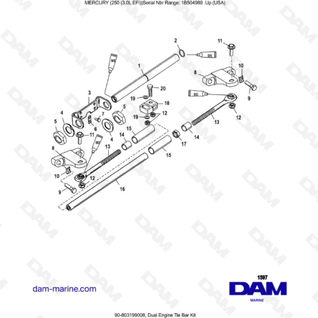 MERCURY 250 EFI 3.0L - Kit de barra de acoplamiento de motor dual