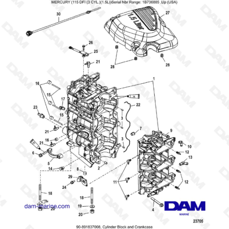 Mercury Optimax 115 - Bloque de cilindros y cárter