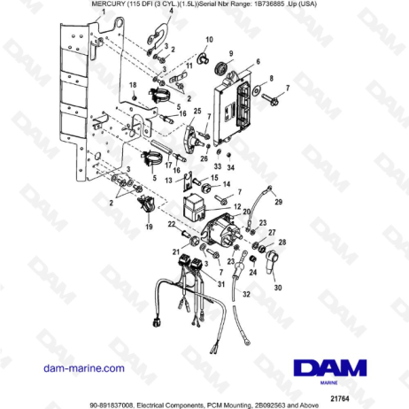 Mercury Optimax 115 - Componentes eléctricos, montaje PCM, 2B092563 y superior
