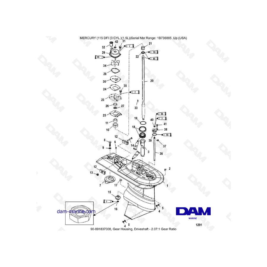 Mercury Optimax 115 - Gear Housing, Driveshaft - 2.07:1 Gear Ratio