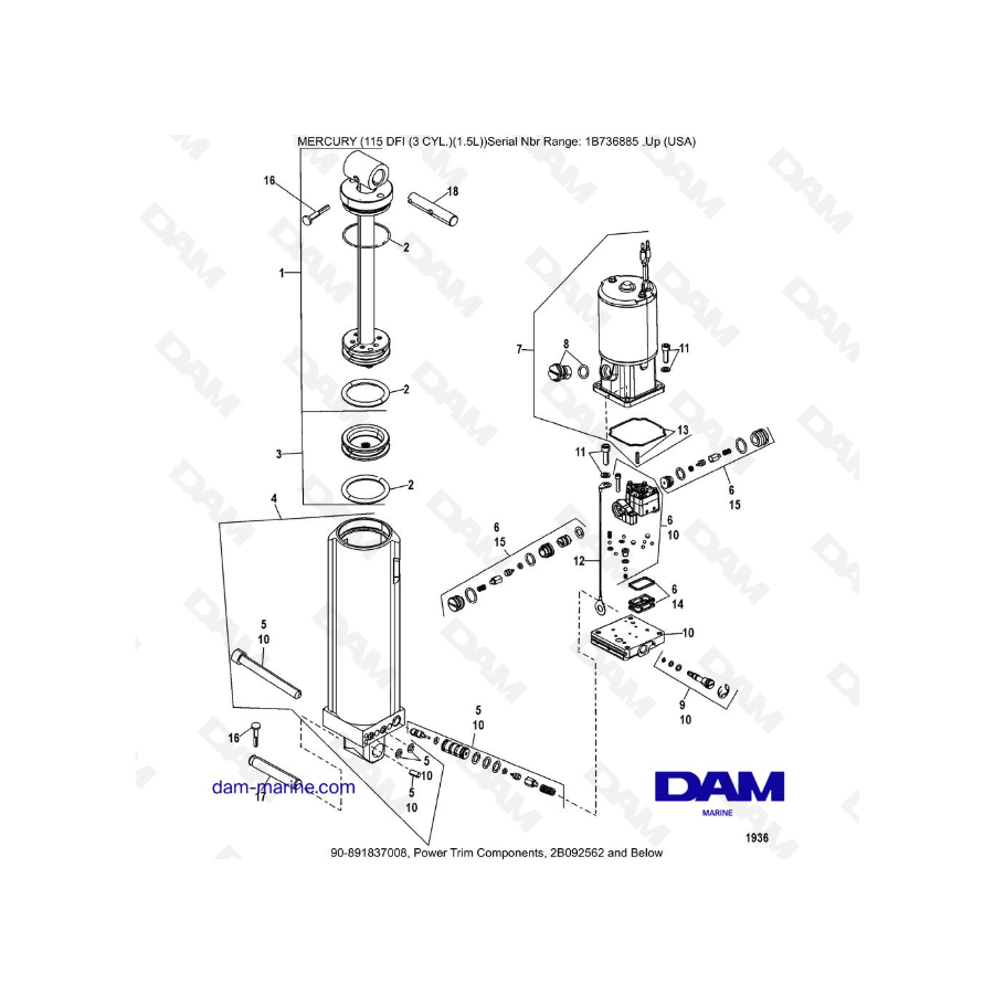 Mercury Optimax 115 - Componentes de ajuste de potencia, 2B092562 y anteriores