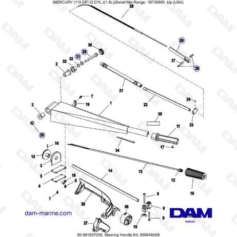 Mercury Optimax 115 - Steering Handle Kit, 896648A09