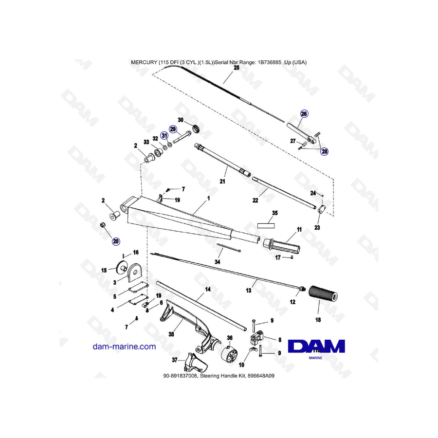 Mercury Optimax 115 - Kit de dirección, 896648A09