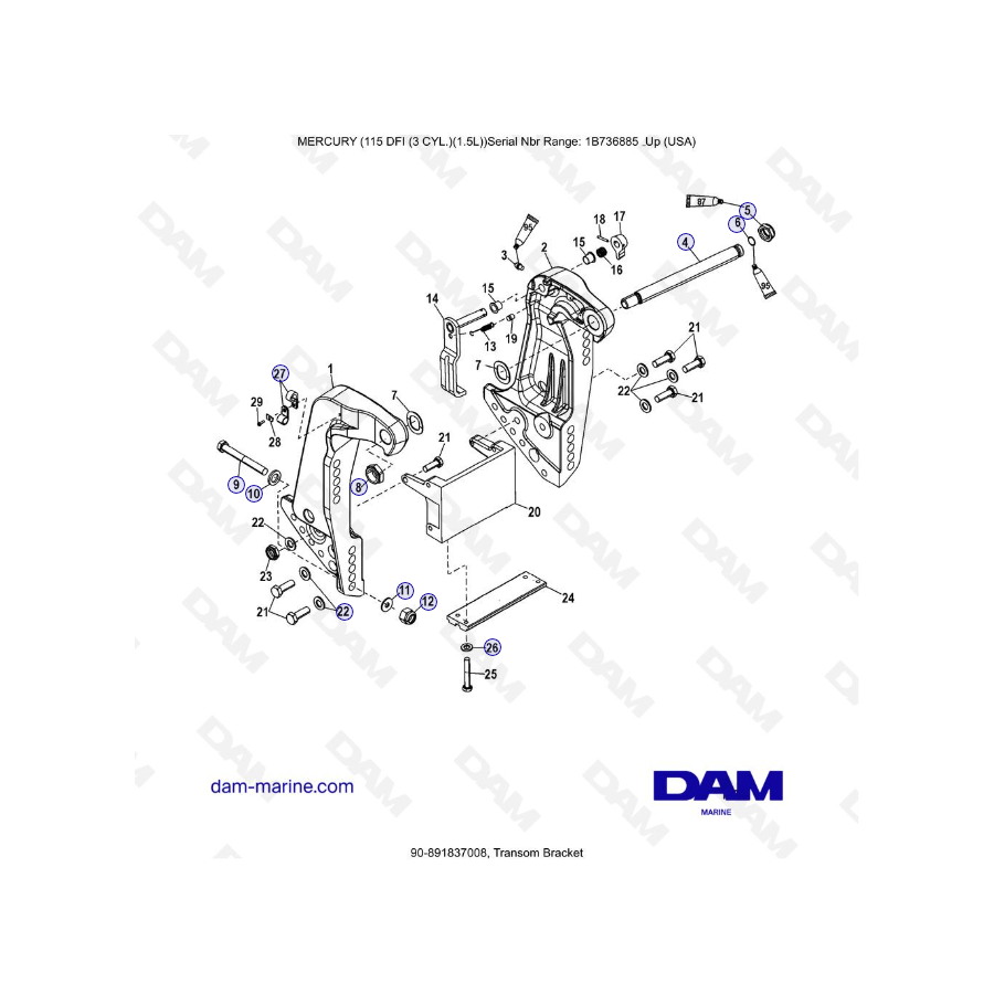 Mercury Optimax 115 - Soporte de espejo de popa