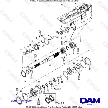 MERCURY 250 EFI 3.0L - Caja de engranajes, eje de transmisión - Rotación estándar 2B014225 y siguientes