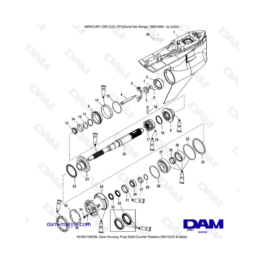 MERCURY 250 EFI 3.0L - Gear Housing, Prop Shaft - Std Rotation 2B014225 && below MERCURY 250 EFI 3.0L - Gear Housing, Prop Shaft - Std Rotation 2B014225 && below