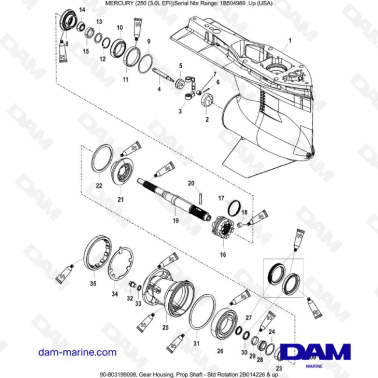 MERCURY 250 EFI 3.0L - Gear Housing, Prop Shaft-Counter Rotation 2B014226 && up MERCURY 250 EFI 3.0L - Gear Housing, Prop Shaft-Counter Rotation 2B014226 && up