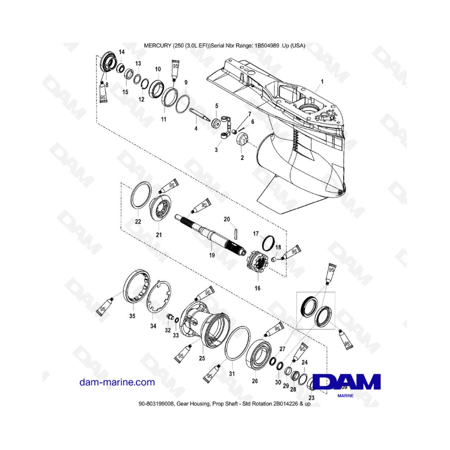 MERCURY 250 EFI 3.0L - Gear Housing, Prop Shaft - Std Rotation 2B014226 && up