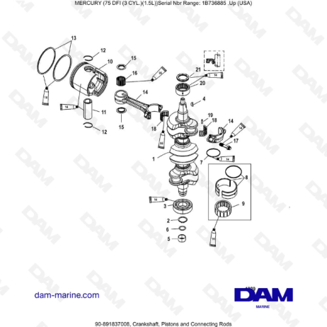 Mercury Optimax 75 - Crankshaft, Pistons and Connecting Rods