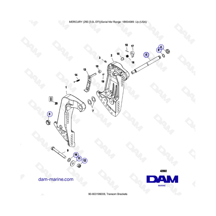 MERCURY 250 EFI 3.0L - Soportes de espejo de popa
